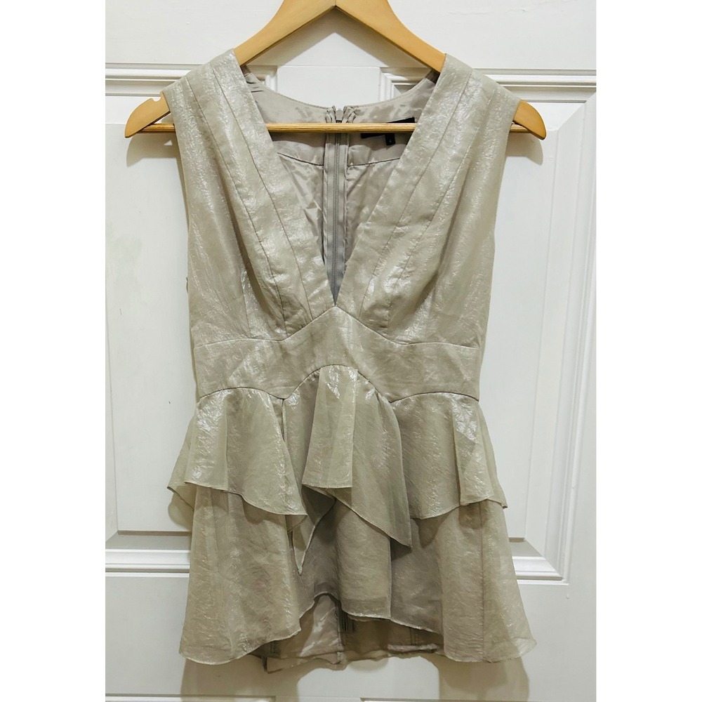 Nanette Lepore Shimmery Light Beige Peplum Tank Top
